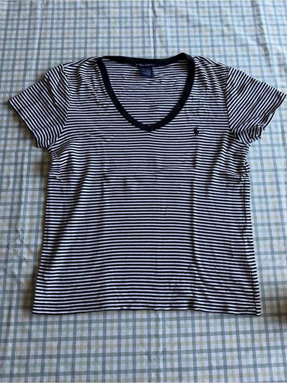 Ralph Lauren Sport Black and White Striped V-Neck Tee